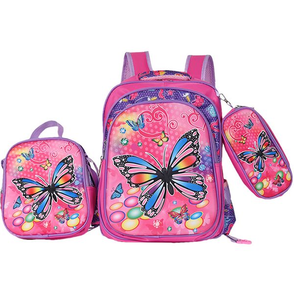 3-in-1 Girls School Backpack Set - Kids School Bags with Lunch Bag and Pencil case - 3 Piece Set