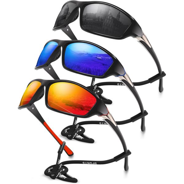 3 Pack Polarized Sports Sunglasses for Men