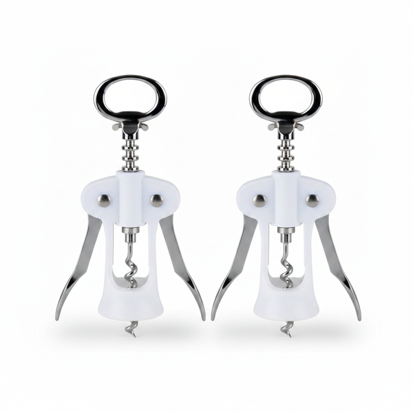 Open Bar Double-Lever Corkscrew in Chrome and White - 2 Pack
