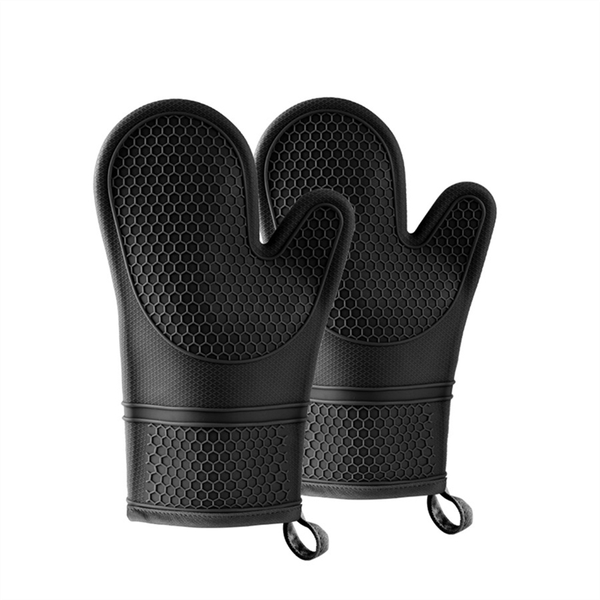 Silicone Oven Mitts - Jet Black Oven Mitts Heat Resistant Soft Lining Silic