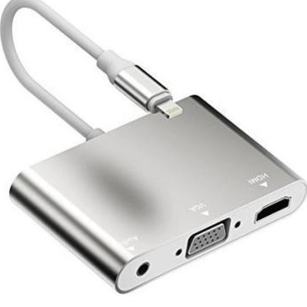 Lightning Cable to Audio, HDMI to VGA Adapter - Full HD Silver Converter