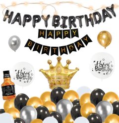 Black &amp; Gold Theme Birthday Party Decorations with Fairy Light 0382 -40PCS