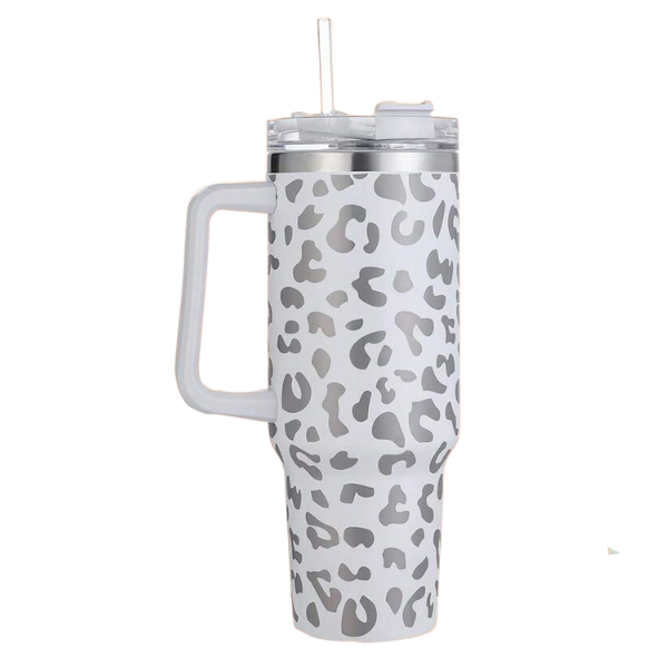 Double Wall Travel Mug Stainless Steel Vacuum Flask &amp; Straw Hot/Cold 1,2L