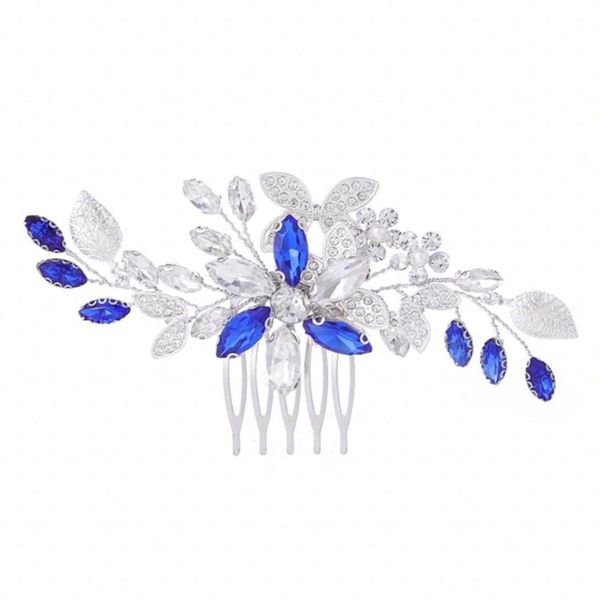 Bridal Wedding Hair Comb Blue Rhinestone Bridal Hair Accessories