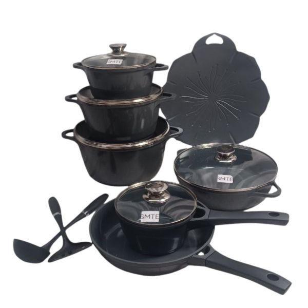 SMTE - 14 Piece Non-Stick Cookware Set with Glass Lids &amp; Utensils