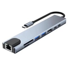 Usb 8 In 1 Hub Adapter Type C 3 1 To 4k HdTV With Sd Tf Rj45 Card Reader