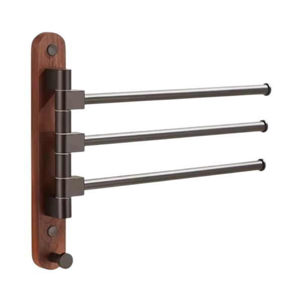 Modern Wall-Mounted 3-Bar Rotating Walnut Towel Rack - Brown/Black