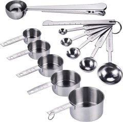 Set of Measuring Cups &amp; Spoons Stainless Steel with Leveler 12 Pieces