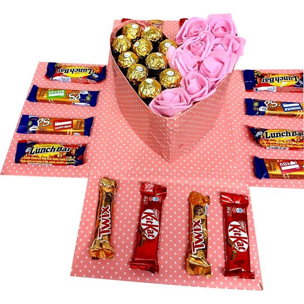 Pink Love | Forever flower &amp; Chocolate 2-Layer Explosion Box | Gift Hamper