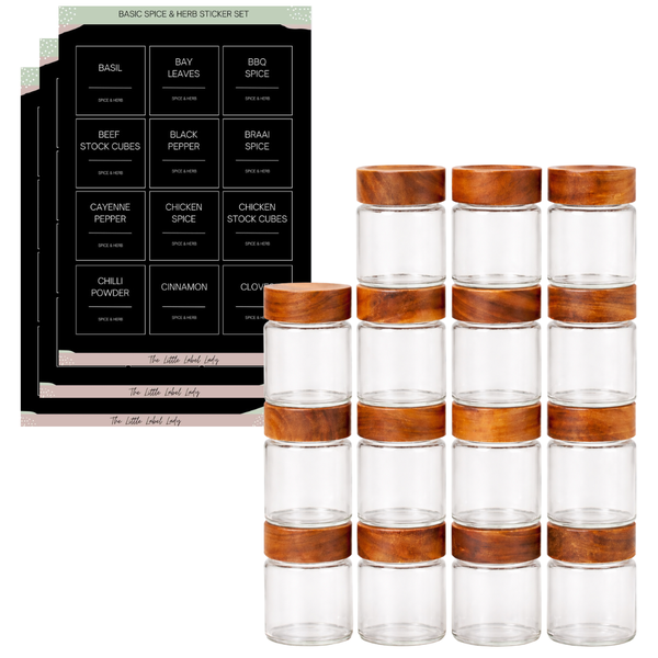 15 Piece Acacia Spice Jar Set with Labels
