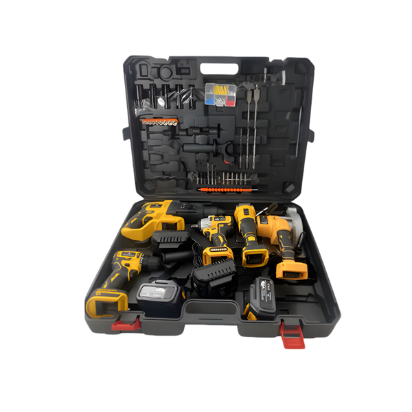 5 Pieces Cordless Power Tool Kit - 21V with 4 Batteries, Heavy Duty