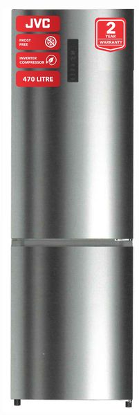 JVC 470L Inox Frost-Free Inverter Bottom Freezer Fridge