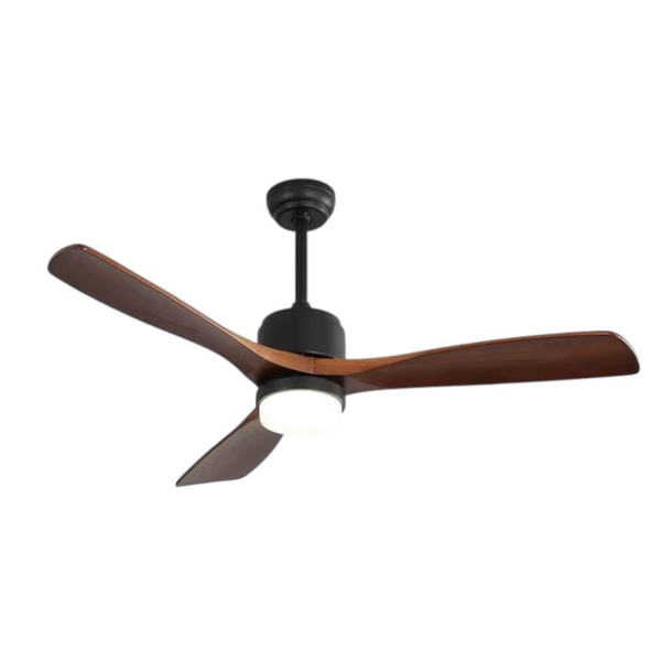 Ceiling Fan Light with Wooden Blades - Walnut Wood/Black Body
