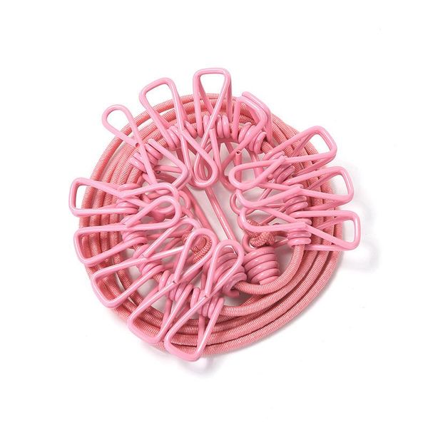 Portable Clothesline with 12 Pink Clips Stretchable for Travel and Home Use