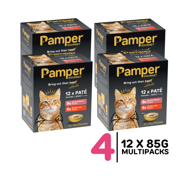 4 x Pamper Wet Cat Food Multipack Pate Flavoured (12 x 85g)