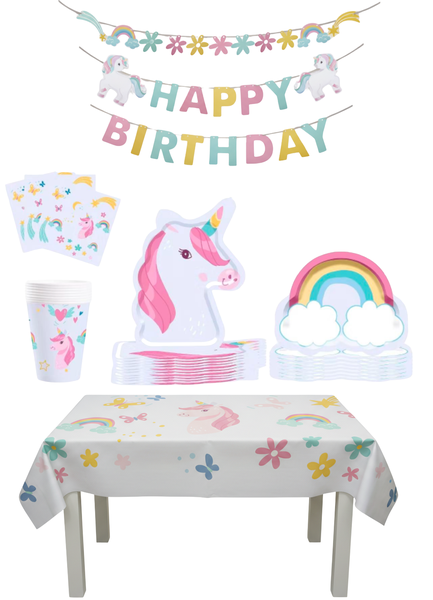 Birthday Party Table Setting DIY Decoration Set - Unicorn Rainbow