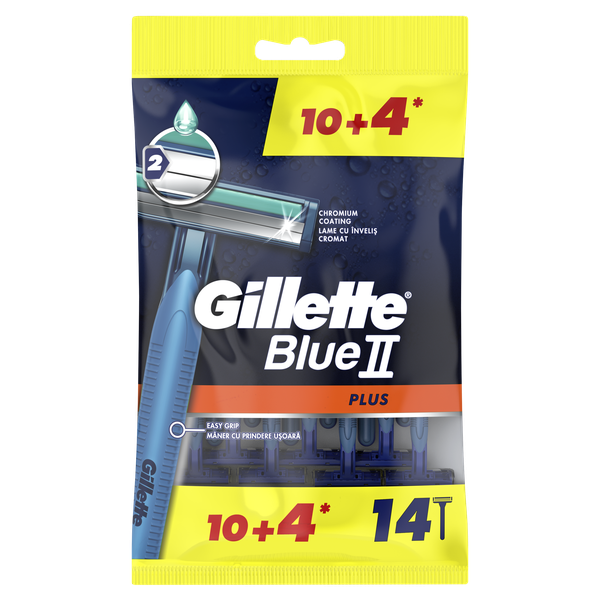 Gillette Blue II Plus Men's Disposable Razors" 10+4 Razors