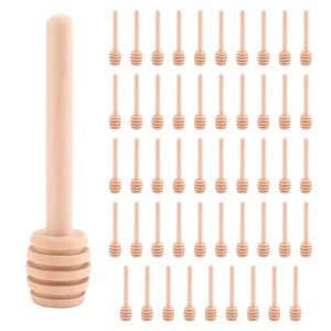 50 Pack of Mini 3 Inch Wood Honey Dipper Sticks, Individually Wrapped, Serv
