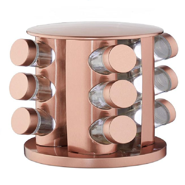 12pcs Spice Dispenser in a Rotating Rack - Rose Gold