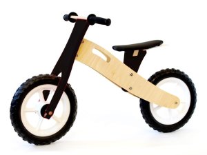 BooToo Wooden Balance Bike - Birch Wood &amp; Black with White Rims