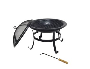 FestiveForge Fire Pit with Grid, Protective Cover, and Fire Poker
