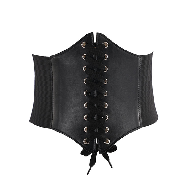 Women Corset Cinch Belt Lace-up Elastic Waist Belt - Black