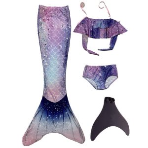 Girls Mermaid Tail Swimming Costume Bikini Set Swimsuit with Monofin