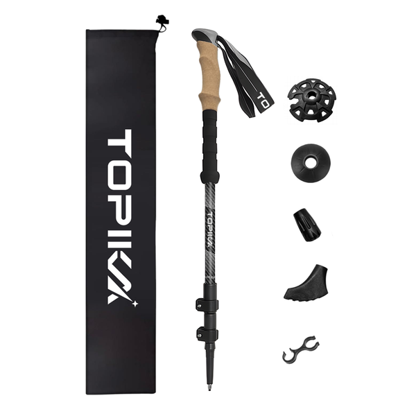 Topika Adjustable Carbon Fiber Hiking Sticks with Cork Grips for Trekking