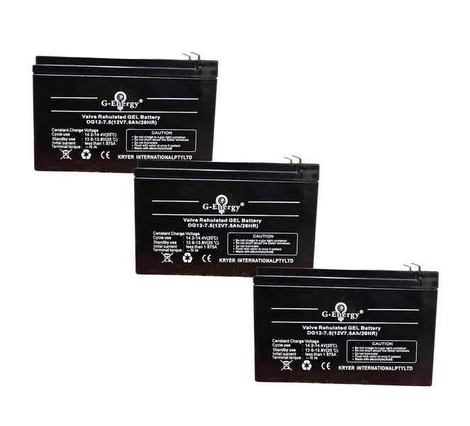 3 Pack G-Energy 7.5AH 12V Alarm / Gate / Energizer / Security Gel Battery