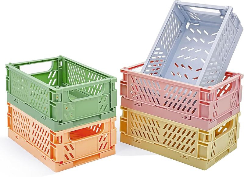 Foldable Storage Bins Stackable Mini Plastic Storage Crates-15CM-5Pack