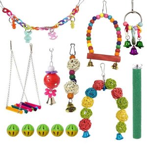 13PCS Bird Toys Parrot Swing Chewing Standing Hanging Parakeet Cage Toys