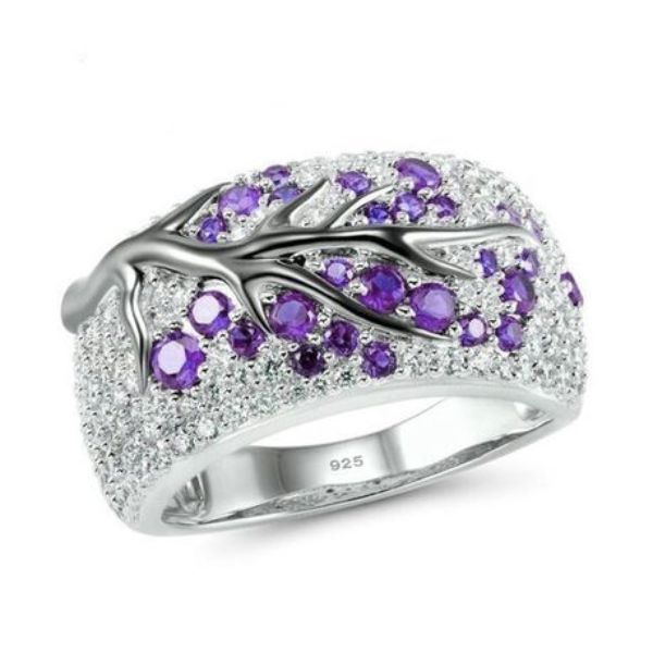 ZELTRYN Two-Tone Branch Couple Rings - Creative Diamond Inlaid Plum Blossom