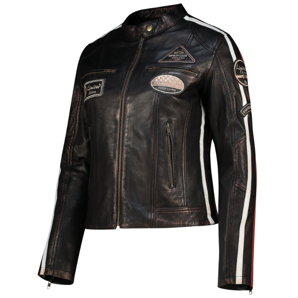 Nexo Ladies Café Racer Leather Jacket - Copper Wax