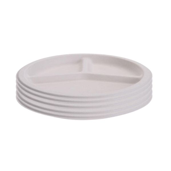 3 Compartment's Sugarcane Plates Pack - 8 Pieces - 22.5cm - Eco-friendly