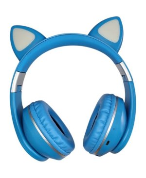 Colourful Glow (Wireless) Cat Ear Headphones -BT, TF Card &amp; Aux - Blue