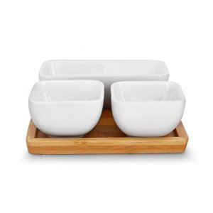 Eetrite 3 Condiment Bowls On Wooden Tray