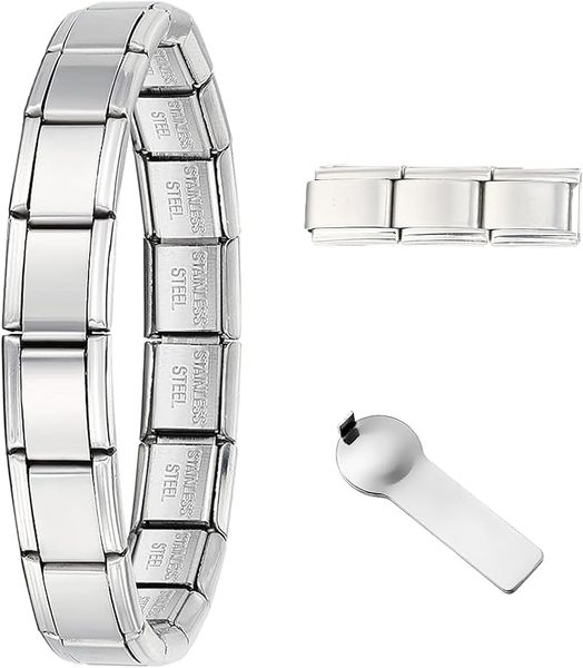 Embellished Charm 18 Inter-Link Bracelet Shiny Silver 9mm
