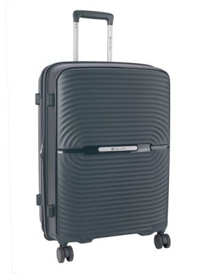 Cellini Sonic Medium 4 Wheel Trolley Green With luggage glove Blue