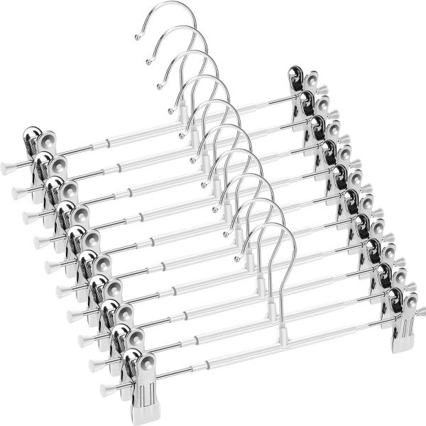 10 Pack White Metal Trouser Hangers Skirt Hanger with 2 Non-Slip Clips