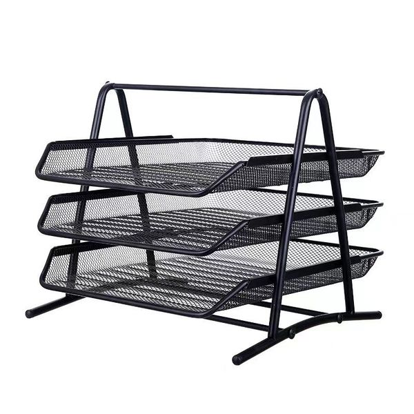 3 Layer Horizontal Document Holder With Drawer Compartment-Black