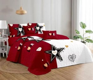 5pc Quilt Set Heart Star Bedspread Set