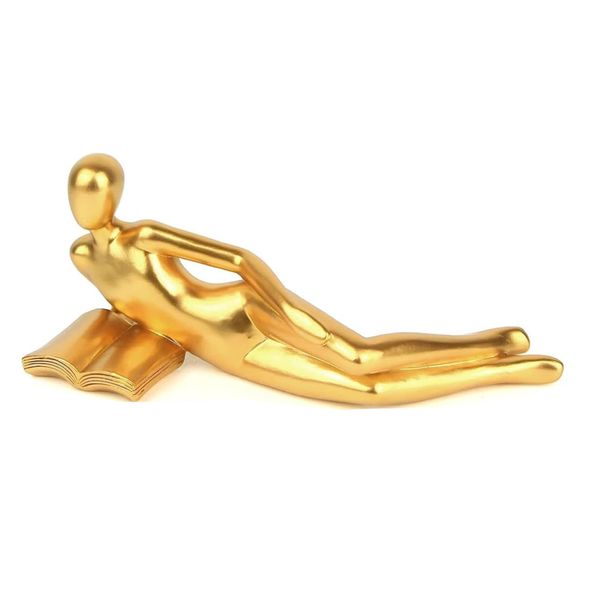 Decor Reading Relaxed on Side Statue Ornament Gold 19cm