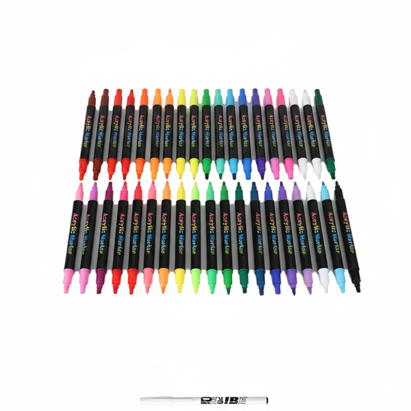 12 Markers (24 Colors) Dual Sided Acrylic Markers Set - With ReVibe Pen