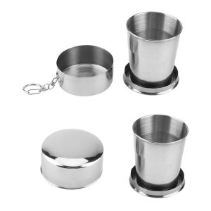 LMA 80ml Set of 2 Stainless Steel Telescopic Folding Cup &amp; Lid - FX-8886