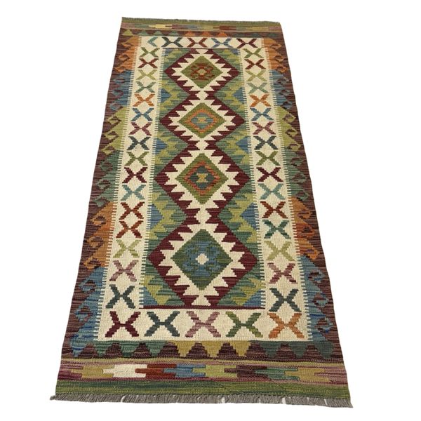 200 x 78cm Hand Woven Afghan Kilim Chobi Runner Rug