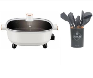 6Liter Electric Non-Stick Skillet+12 Pieces Non-Stick Silicon Spoon Set
