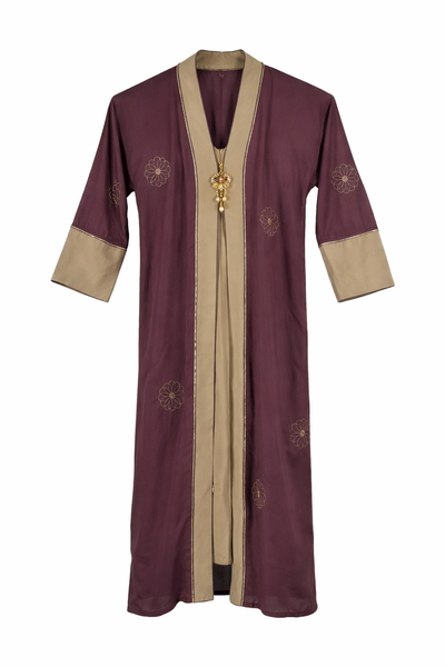 Purple Little Girls Floral Embroidered Abaya Set with Inner Attached Dress