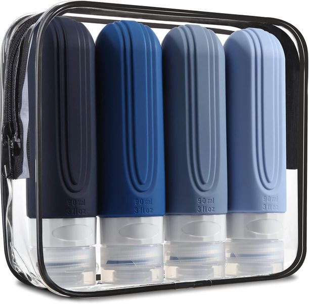 4 Pieces Travel Leakproof Bottles Set Silicone Containers Jars 90ml &amp; Bag