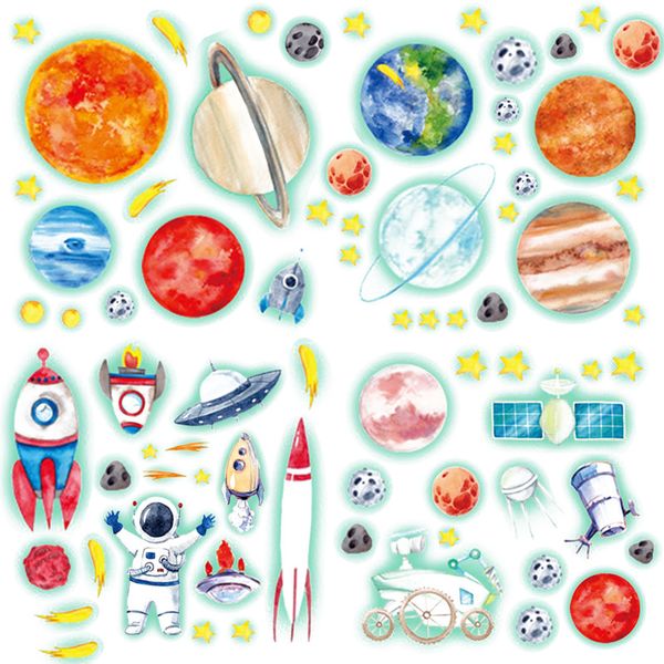 Cartoon luminous wall sticker planet rocket ship children's room decoration