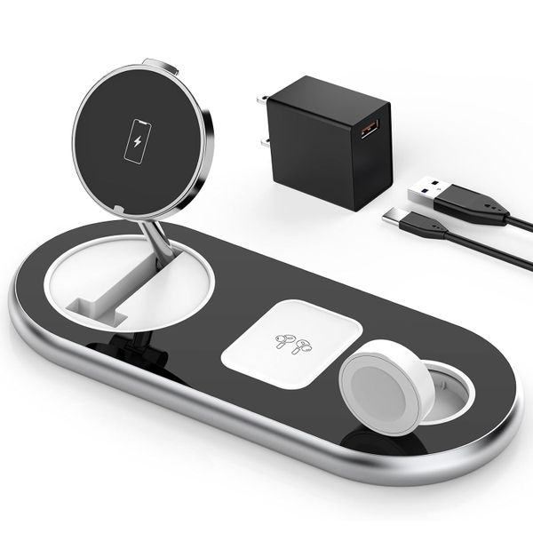 3-in-1 Foldable Wireless Charger Compatible with iPhone, 15W Magnetic Stand